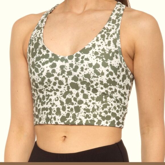 Sage Collective Activewear V-Neck Keyhole Longline Sports Bra Green Ink Spot - Picture 3 of 4